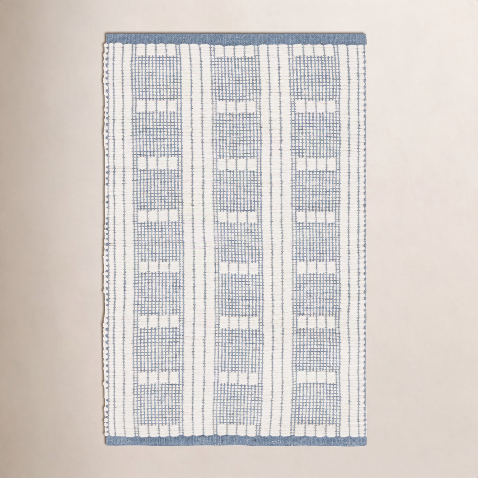 Terrace Green Ivory Flatweave Geometric Wool Rug, Blue, Rectangle 5' x 8'