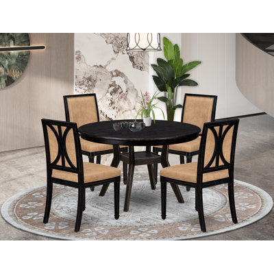 Service de table 5 pièces comprenant une table ronde et 4 chaises en polyester, noir sablé