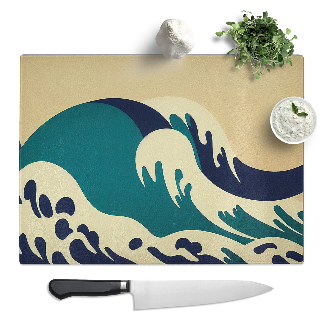 Abstract Japanese Wave Vol.2  Glass Chopping Board