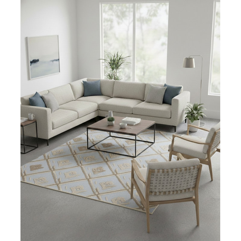 Tapis bleu / brun en laine fabriqué à la main Foundry Select, Rectangle 7 pi 6 po x 9 pi 6 po