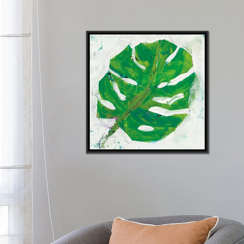 «Single Leaf Play I» par Kellie Day - impression sur toile tendue, H 18 po x l 18 po x P 1,5 po, Toile avec cadre noir