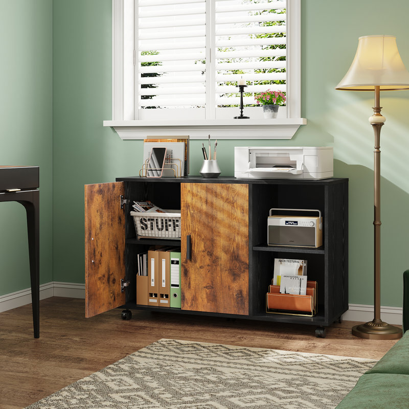 Maniram 39.4'' Wide Mobile Lateral File Cabinet, Home Office Filing Cabinets With Shelves, Printer Cabinet, Rustic Brown