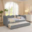 Lit de jour en vichy douillet avec lit gigogne simple sans sommier, avec port USB et adorable forme de vague-1047689431