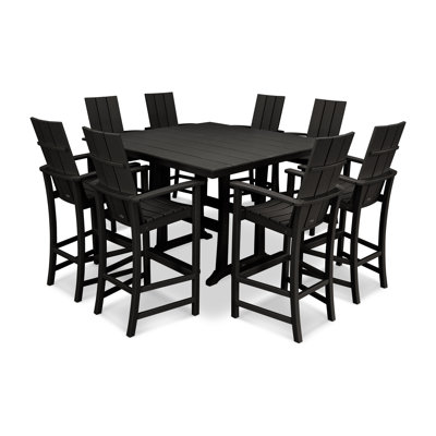 POLYWOOD Modern Adirondack 9-Piece Farmhouse Trestle Bar Set by POLYWOOD