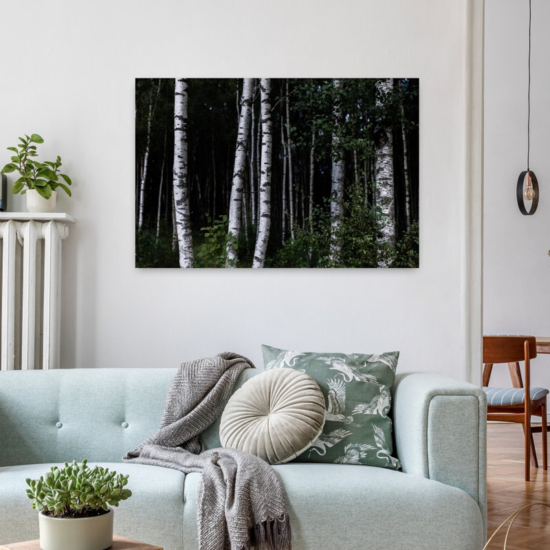 Art contemporain contemporain, paysage de forêt de bouleaux, H 24 po x l 36 po