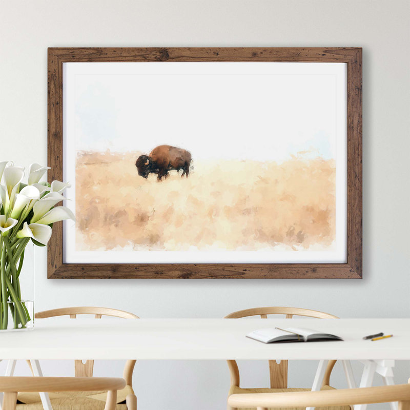 Wandering Bison - Framed Print, 62cm H x 87cm W x 2cm D, Walnut