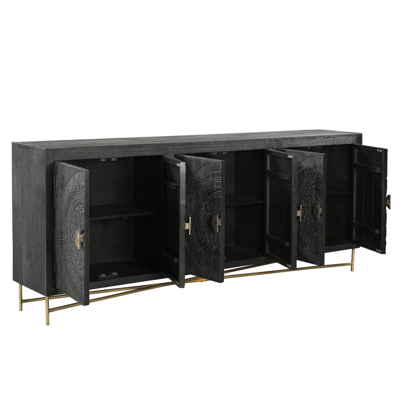 Buffet en bois massif 95 po Aarohi, Noir