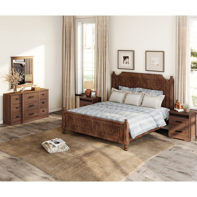Ensemble de commode et de table de chevet 9 tiroirs 3 pièces Laziza, Brun foncé