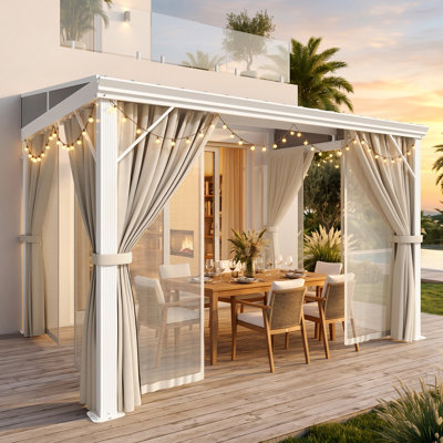 Toit incliné en acier galvanisé Lean to Gazebo 8 pi x 10 pi MEISSALIVVE, blanc