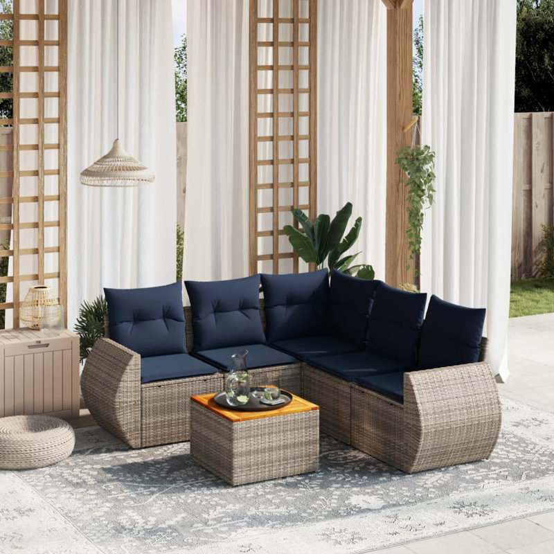  Ensemble de canapé de patio 6 pièces avec coussins en rotin de polyester gris