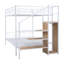 Lit superposé double en métal avec échelle de rangement latérale et garde-robe, blanc-1687928218