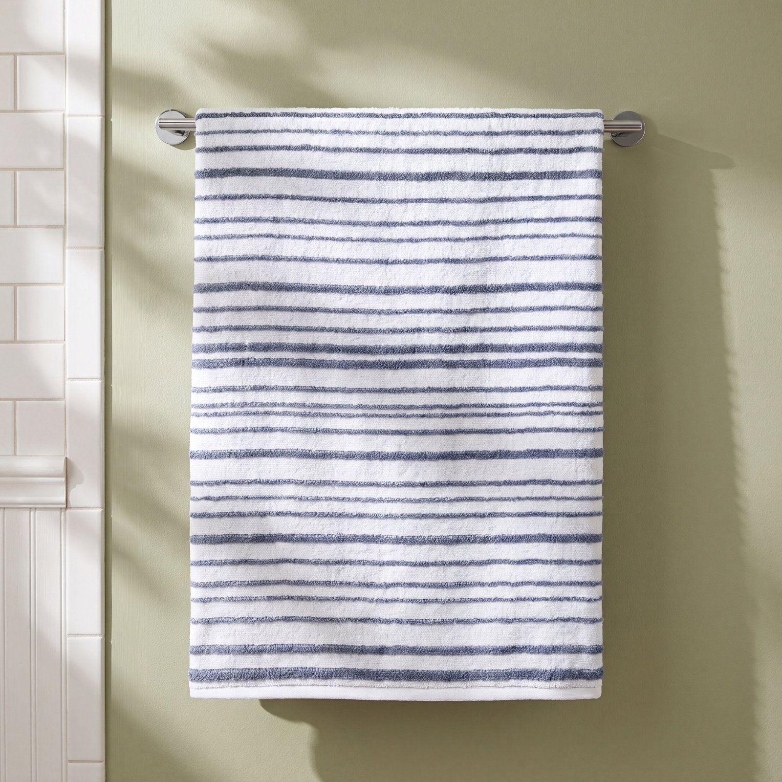 Ridgecrest Striped Cotton Bath Towel, Denim Blue/White