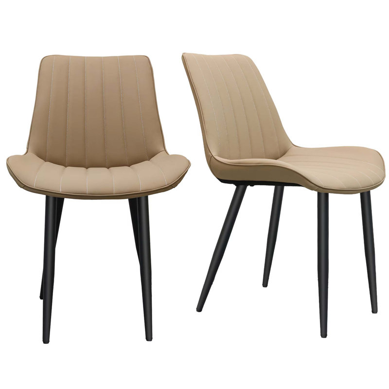 Chaise de salle à manger en polyuréthane avec pieds en métal, ensemble de 2 chaises sans accoudoirs à motif ondulé, Kaki