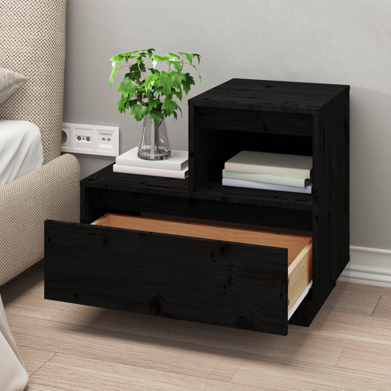 McNab 60cm W Solid Wood Bedside Table, Black