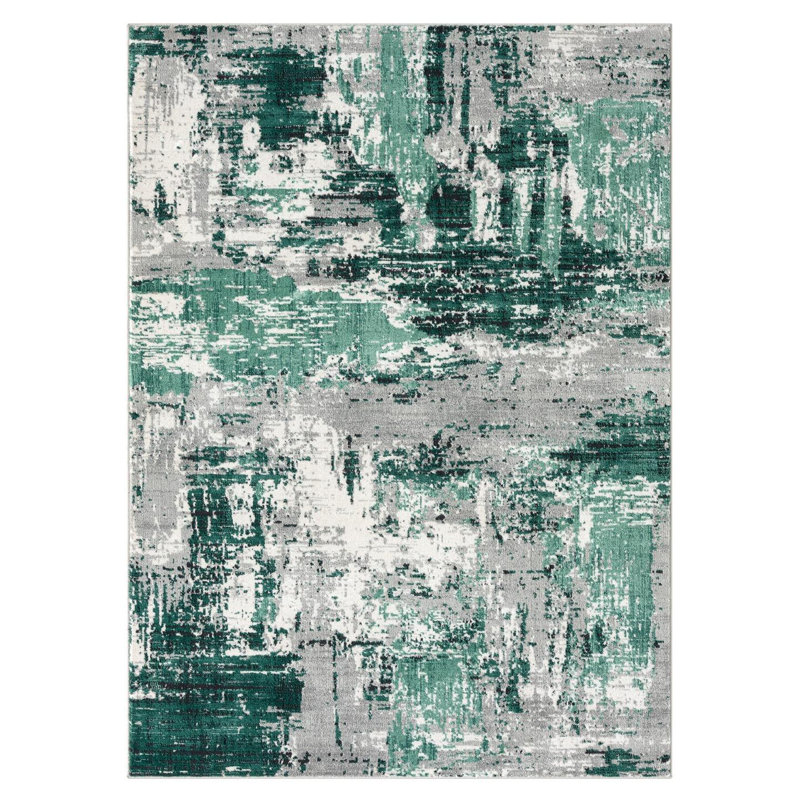Tapis abstrait vert en polypropylène Sharoya, Rectangle 6 pi 3 po x 9 pi 1 po