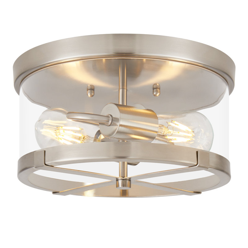 Alixandra 2-Light Flush Mount Clear Glass Ceiling Light with Metal Frame, Brushed Nickel