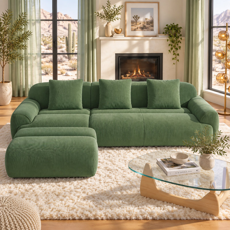Canapé modulaire 3 pièces Valley avec pouf - Vert, Vert
