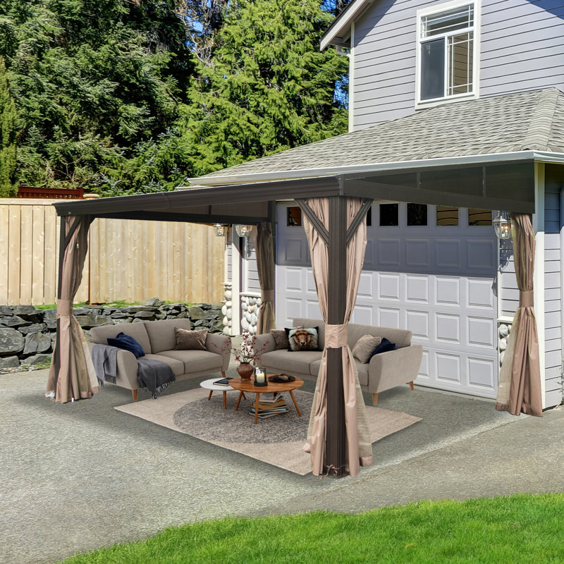 Pergola en aluminium pour terrasse avec toit incliné en acier galvanisé incliné, 14 pi x 12 pi