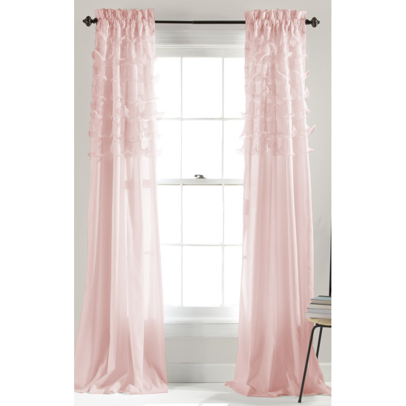 Avery Semi Sheer Curtain Pair, Pink, 54"W x 84"L