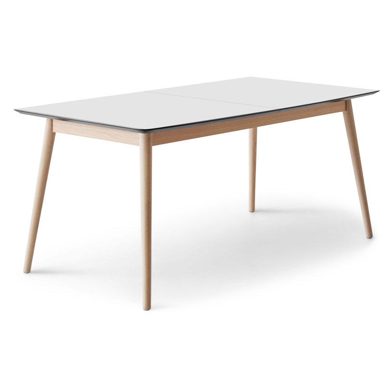 Meza Rounded Extendable Dining Table with Oak Legs, 165cm L x 90cm W, White