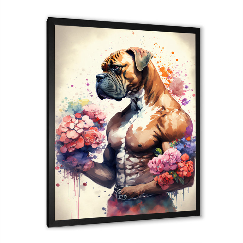 «Cute Boxers Floral», impression sur toile, Cadre photo noir, H 32 po x l 16 po x P 1 po
