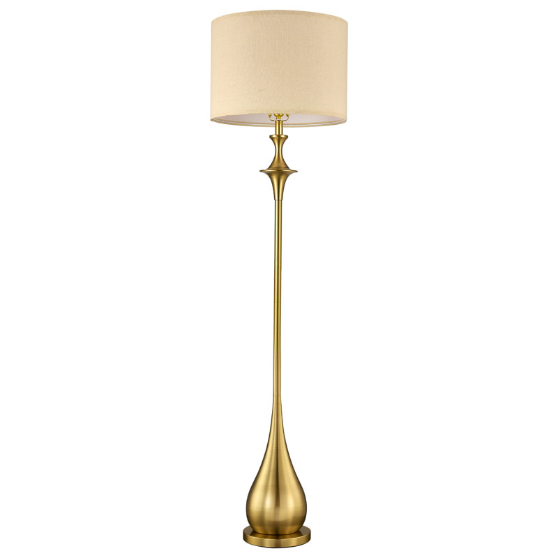 Lampe sur pied moderne 65 "avec abat-jour tambour en lin texturé 65", base en or brossé
