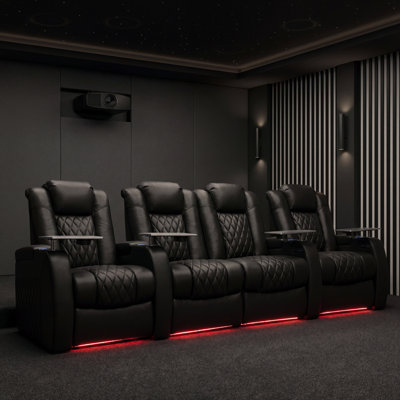 Upholstered Power Reclining Home Theater Seating with Cup Holder
