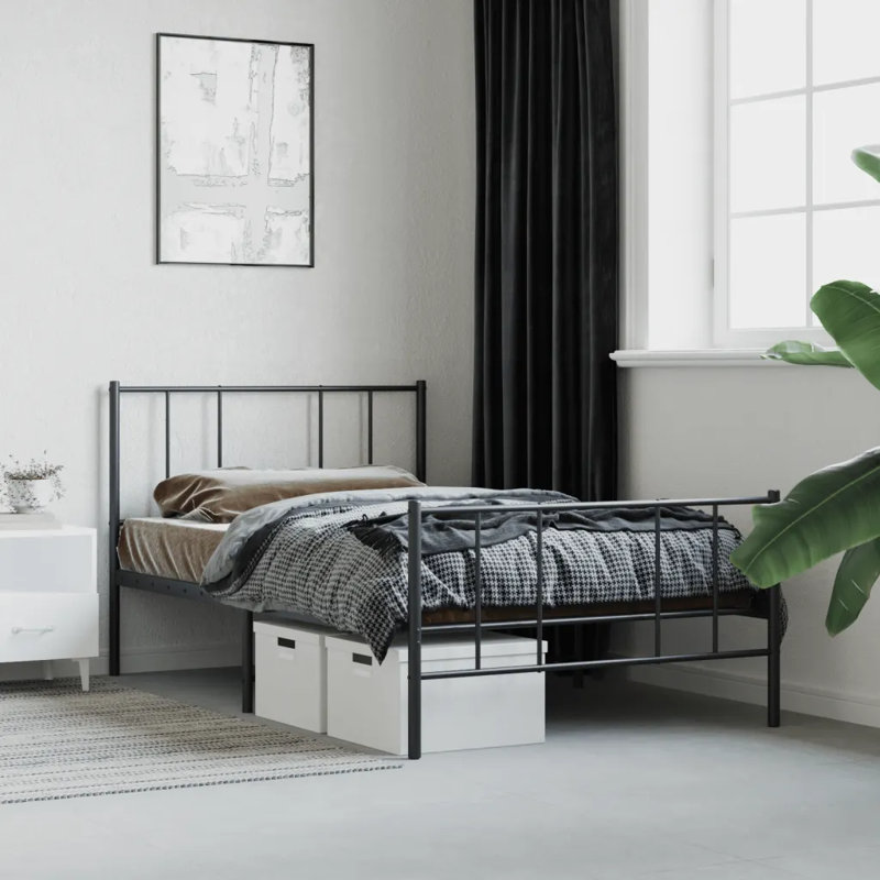 Latitude Metal Bed Frame with Headboard and Footboard, Small Double (100 x 190 cm), Black