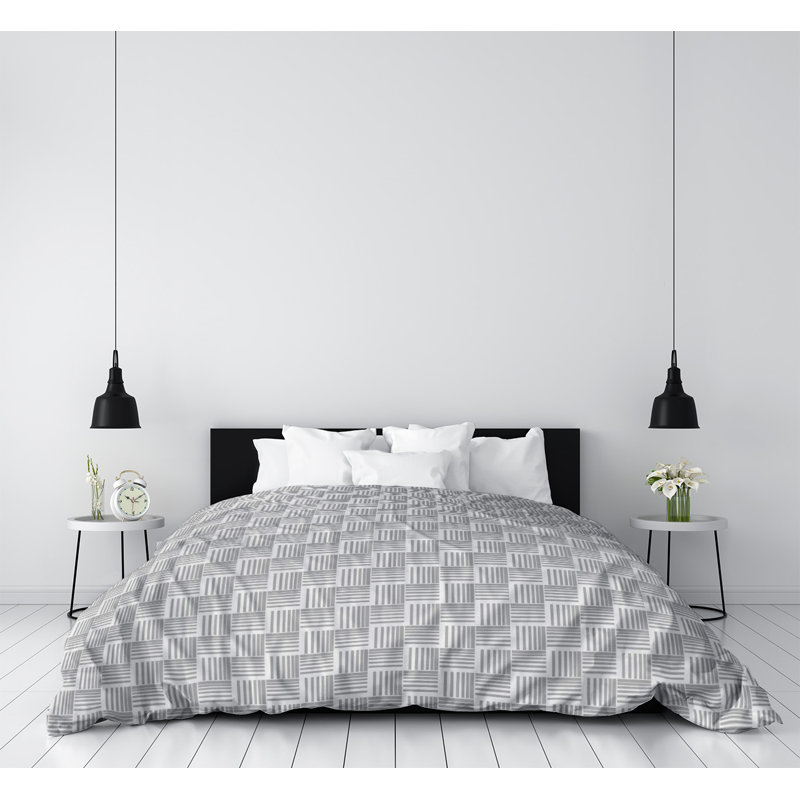 Housse de couette simple à rayures baskettressées, Housse de couette simple TG, Gris clair, Polyester brossé