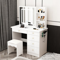 Kasibie Small Makeup Vanity Desk with Power Outlet & 3 Drawers, Vanity