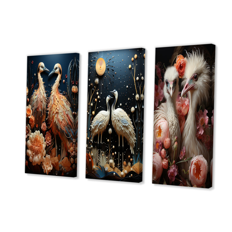 Autruches «Reverie Delight», ensemble d'art mural sur toile autruches, Toile tendue, H 32 po x l 48 po