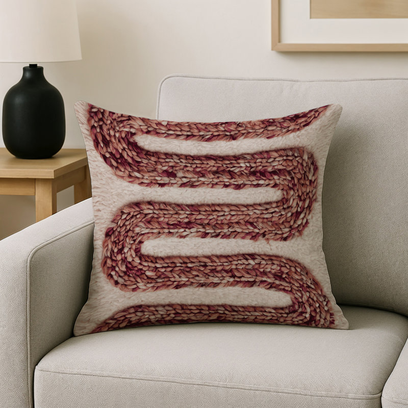 Coussin décoratif intérieur et extérieur Modern, Gris / beige / bourgogne abstrait 1, Carré 20 po
