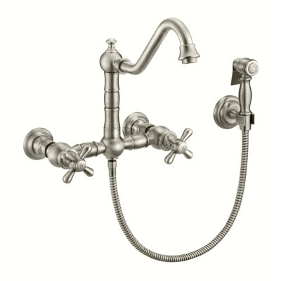 Vintage III Plus Wall Mount Faucet with Long Traditional Swivel Spout and Solid Brass Side Spray