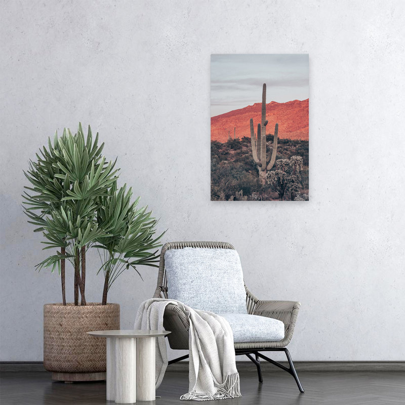 Couchers de soleil et Saguaros I - Art de désert cactus brun, H 24 po x l 16 po