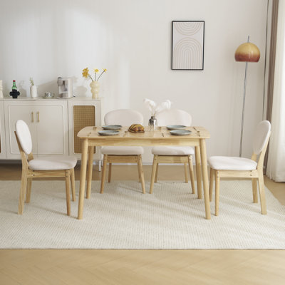 5-Piece Solid Wood Dining Set  for 4 , Modern Kitchen Table with Upholstered Chairs 