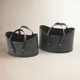 2 Piece Leather Basket Set