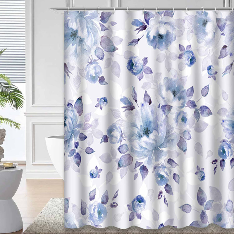 Rideau de douche bleu aquarelle sans couture avec 12 crochets, L 72 po x l 78 po