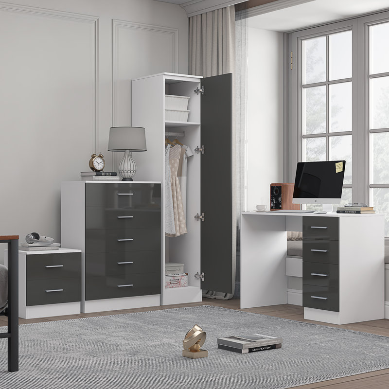 Eva Piece Bedroom Set, Grey Gloss / Matt White