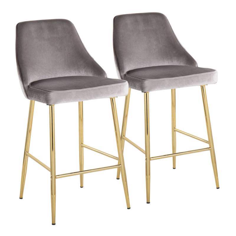 Tabouret de comptoir Marcel / contemporain en métal doré et velours argenté Marcel par Lumisource - ensemble de 2