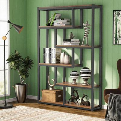 6-Tier Bookcase MDF 1 Piece Bookcase Black Versatile Design
