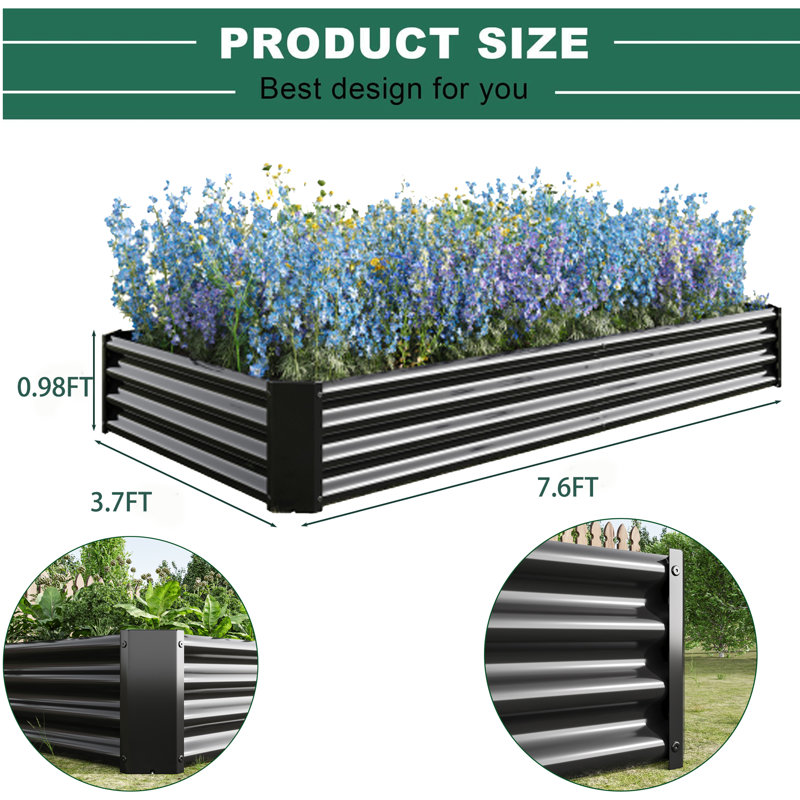 Lit de jardin surélevé Nekeda, Noir, H 11,76 po x l 91,2 po x P 44,4 po