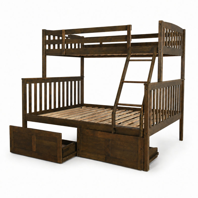 Lit superposé simple au-dessus de double Thomson, matelas non inclus, Twin Over Full, Brun rustique