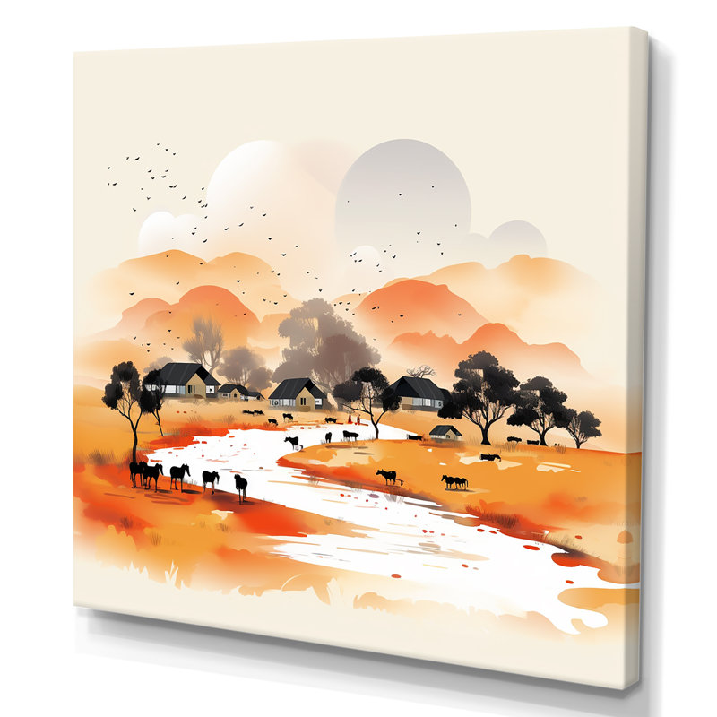 Fulani Nomades, paysage africain - Art mural paysage africain, H 16 po x l 16 po x P 1 po, Toile tendue