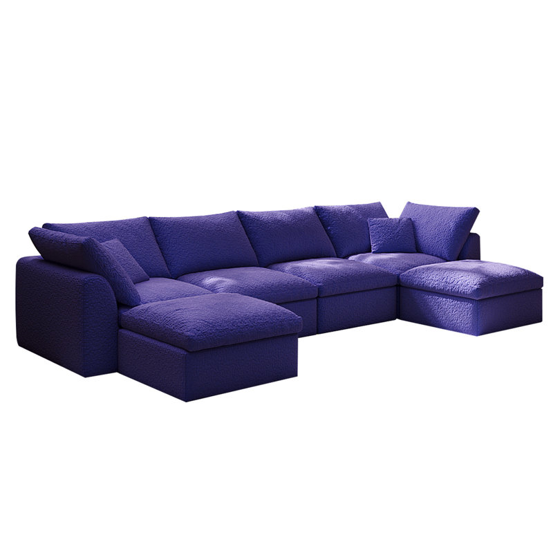 137.8" W 6 - Piece U Shape Upholstered Sectional Sofa Oversized 6-Seater Modular Sofa With Ottomans