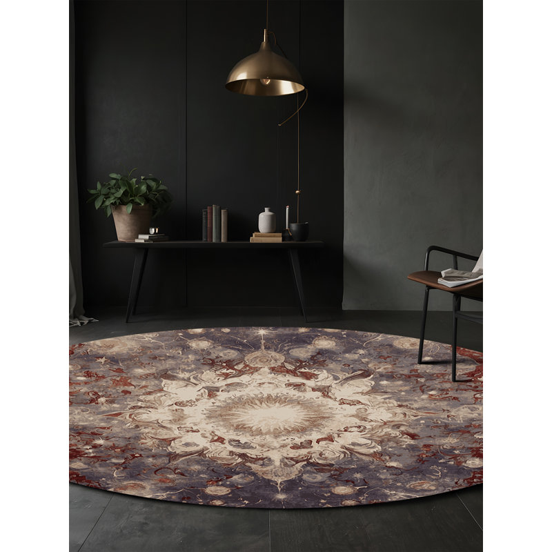 Tapis brun soyeux et moelleux, Rond 6 pi