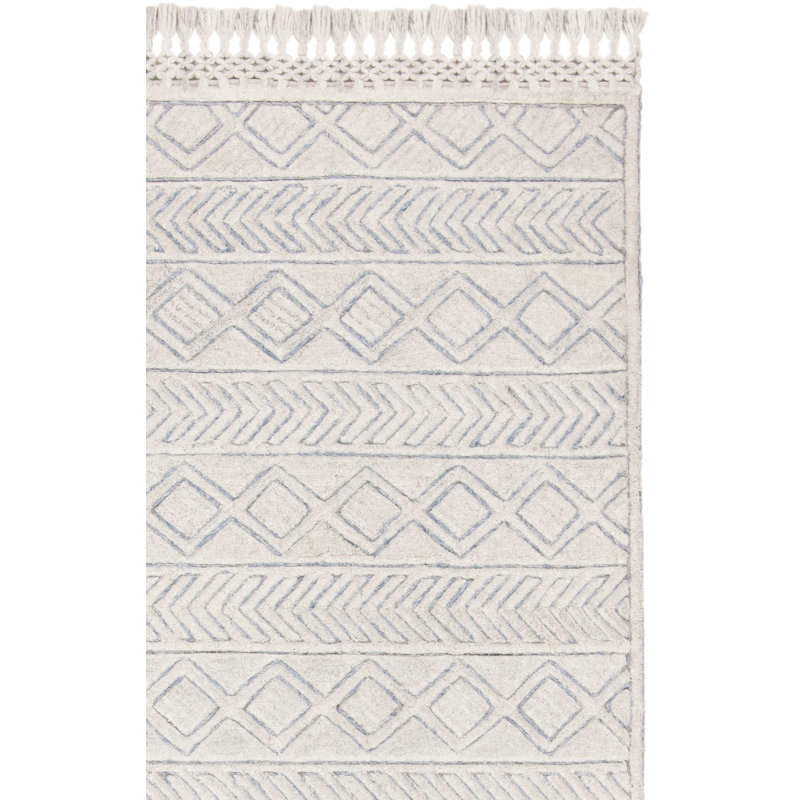 Tapis ivoire / bleu touffeté à la main Powell, Tapis de couloir 2 pi 3 po x 8 pi