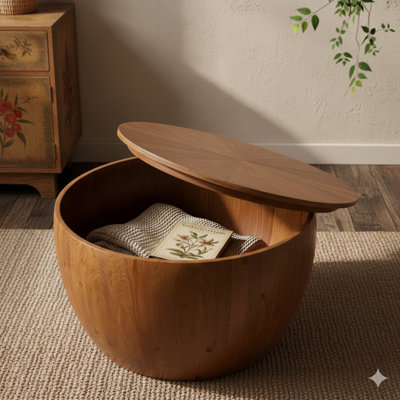 Table basse de 31,50 pouces de style rétro en forme de seau avec fonction de rangement, idéale pour le bureau, la salle à manger et le salon, en brun.
