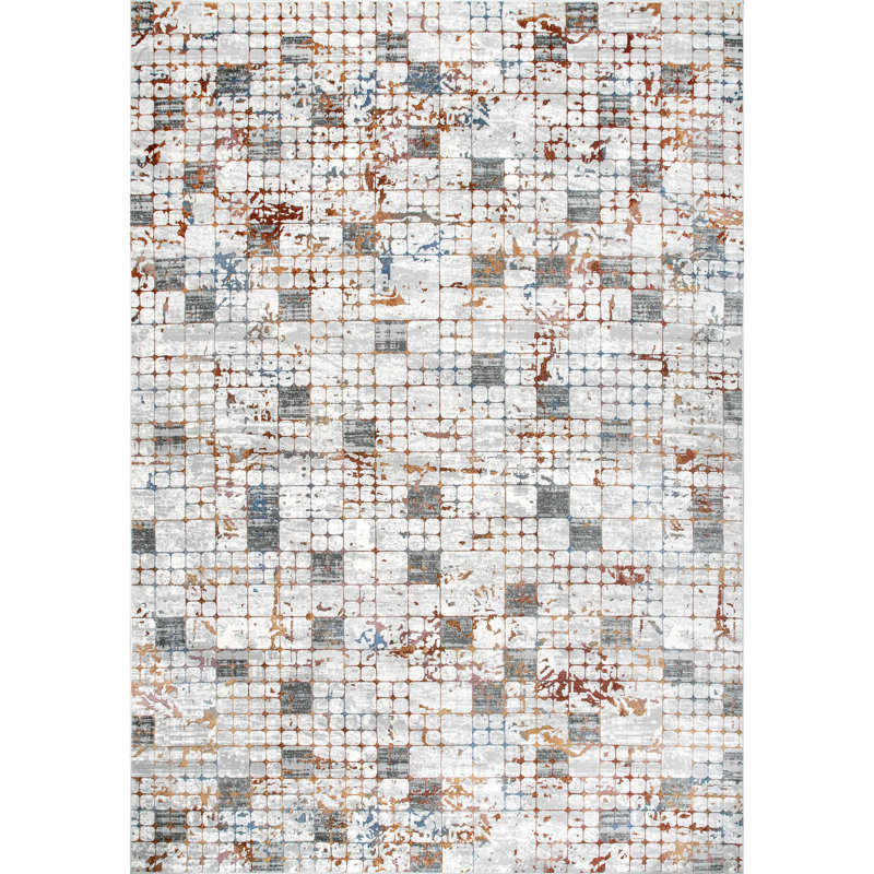 Geometric Light Gray Area Rug, Rectangle 5' x 8'