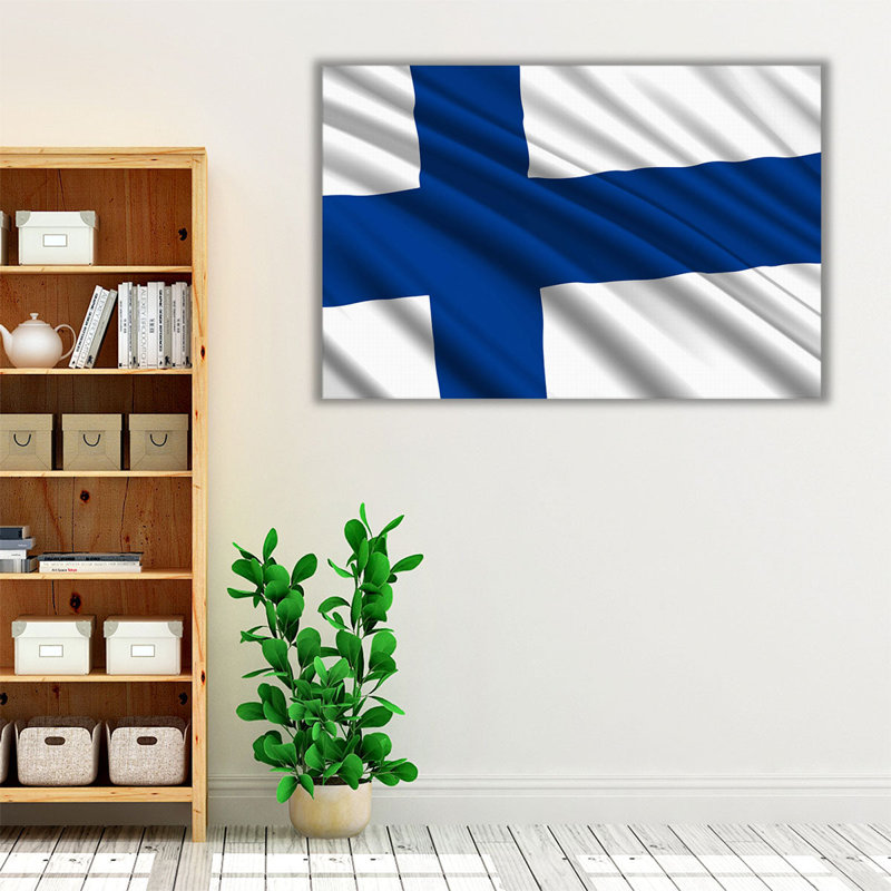 Drapeau finlandais flottant - impression sur toile, H 32 po x l 48 po