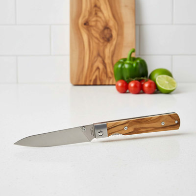 Folding Utility Knife With 440a Stainless Steel Blade, Olive Wood Handle, Compact Pocket Knife For Outdoor And Camping Use